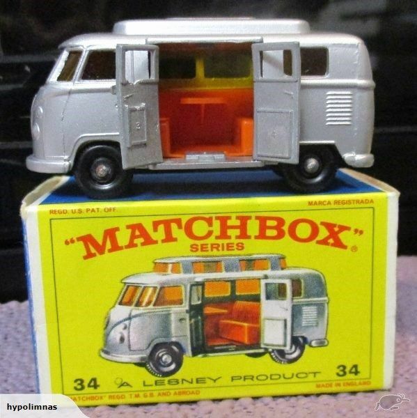 Matchbox 34D Volkswagen Camper roof down reproduction orange/yellow window unit