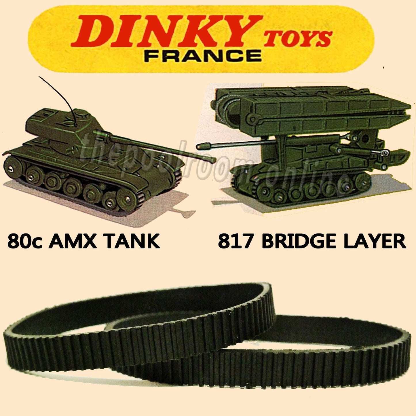 French Dinky 80c AMX Tank 817 bridgelayer replacement tracks x2 black DDT13