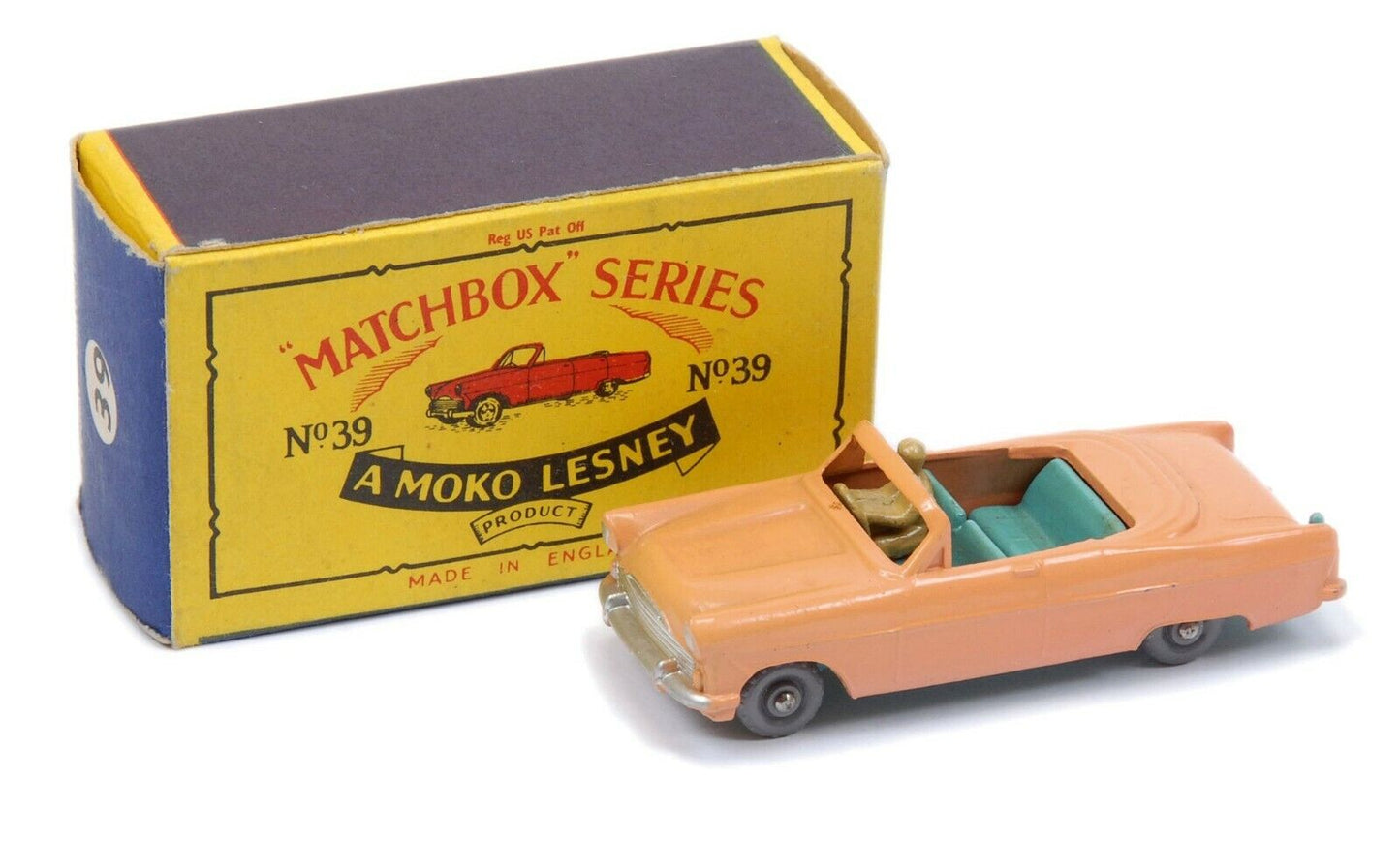 Matchbox 39 A Ford Zodiac Convertible reproduction white metal driver