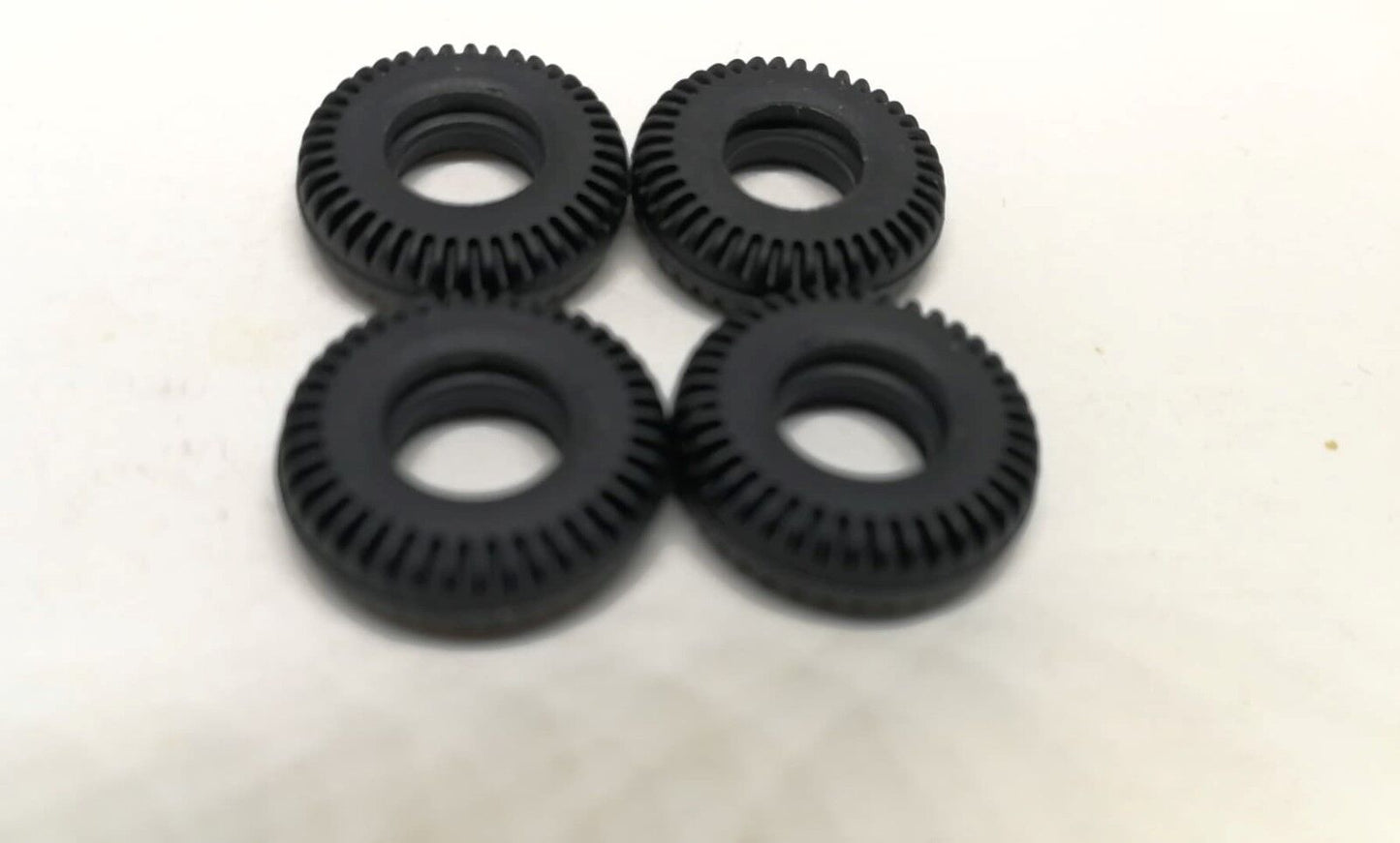 Dinky 14mm Black treaded replacement tyres x4 concave wheels triumph 2000 DD37