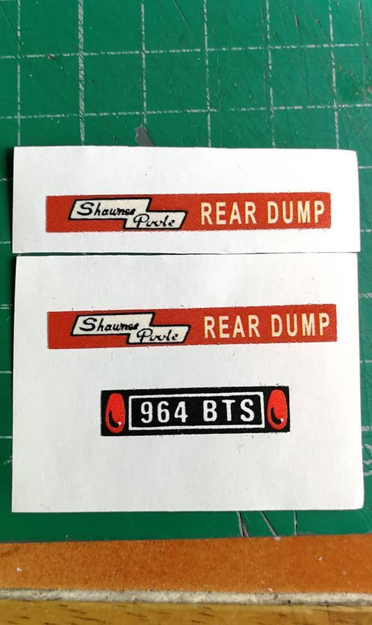 BRITAIN'S 1/32 SHAWNEE POOLE REAR DUMP TRAILER decals only