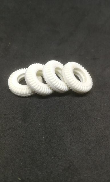 Dinky Replacement tyres 14 mm x4  white treaded eg Criterion Ambulance DD39