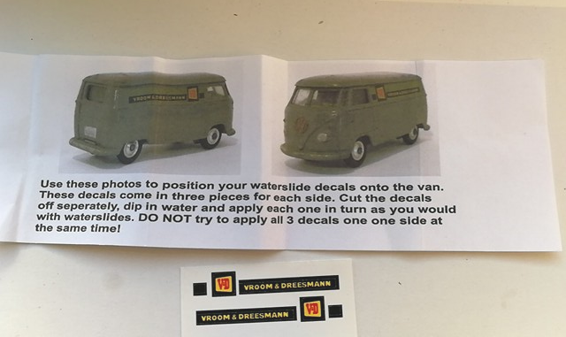 Corgi 433 Vroom & DreesmannVw Van decal set only with reference sheet