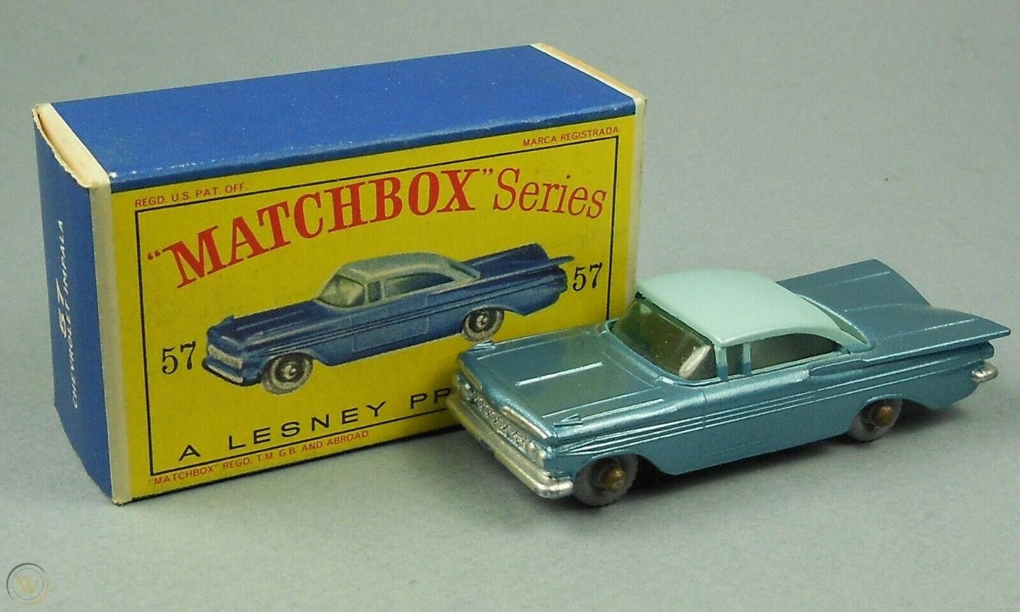 Lesney Matchbox 57B Chevrolet Impala reproduction transparent blue window unit