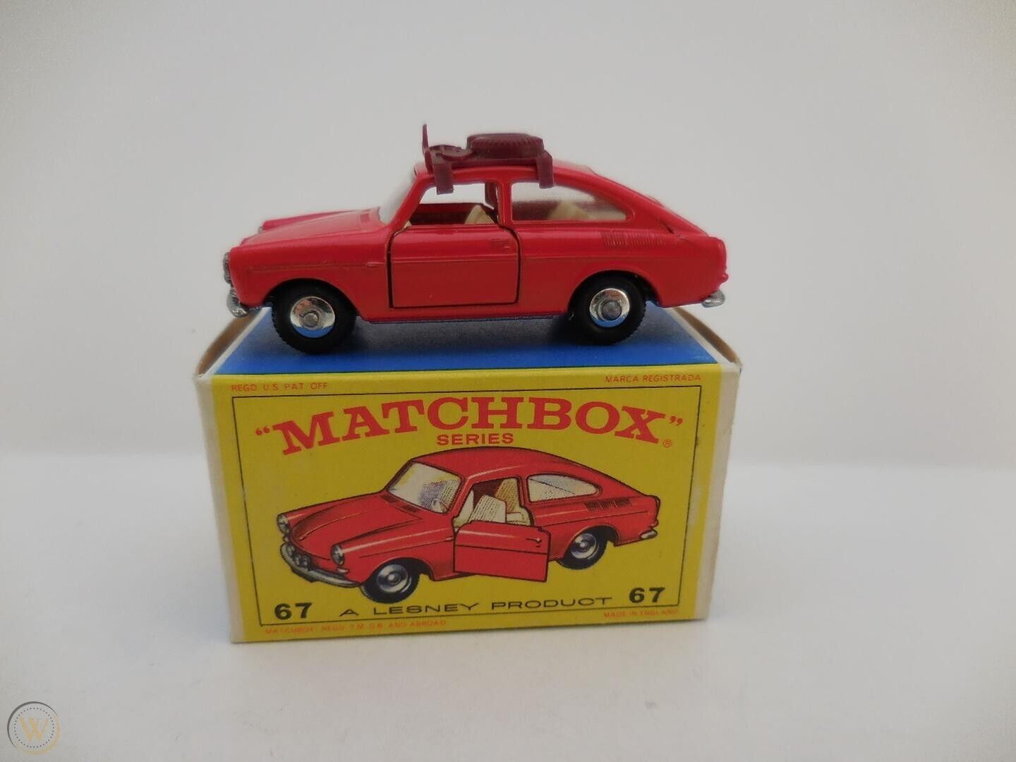 Lesney Matchbox 67 B/c Volkswagen 1600TL reproduction brown plastic roof rack