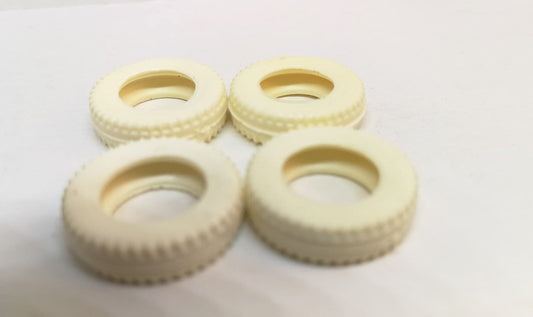 Dinky replacement tyres x4 15mm treaded white with slot for ridged wheels DD30