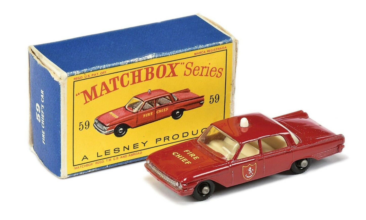 Lesney Matchbox 59B Ford Fairlane Fire Chief Car reproduction window unit